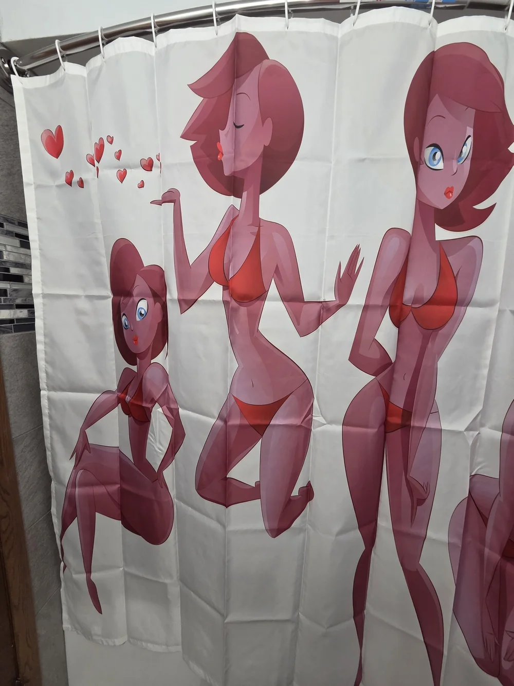 Cartoon Bikini Girl Fabric Water Resistant Shower Curtain